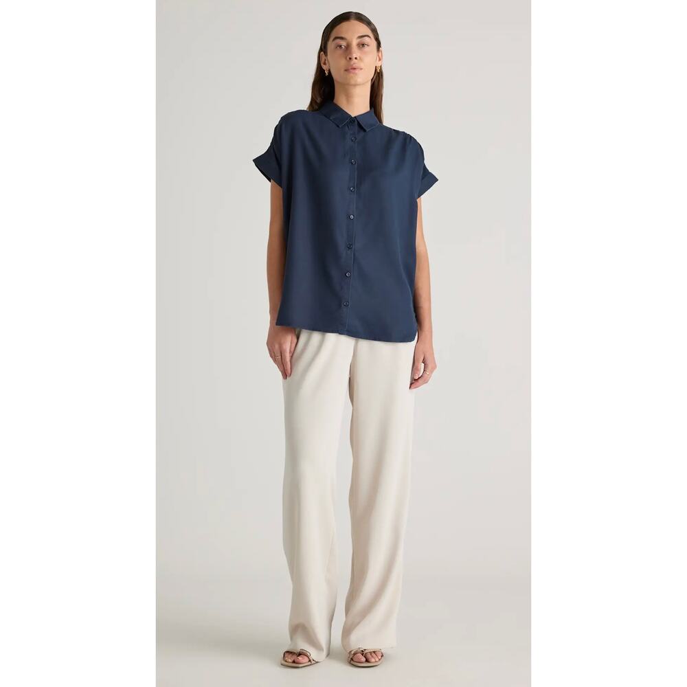 Quince Vintage Wash Tencel Camp Shirt S Navy Blue NWT Button Top Capsule Travel - Picture 4 of 5